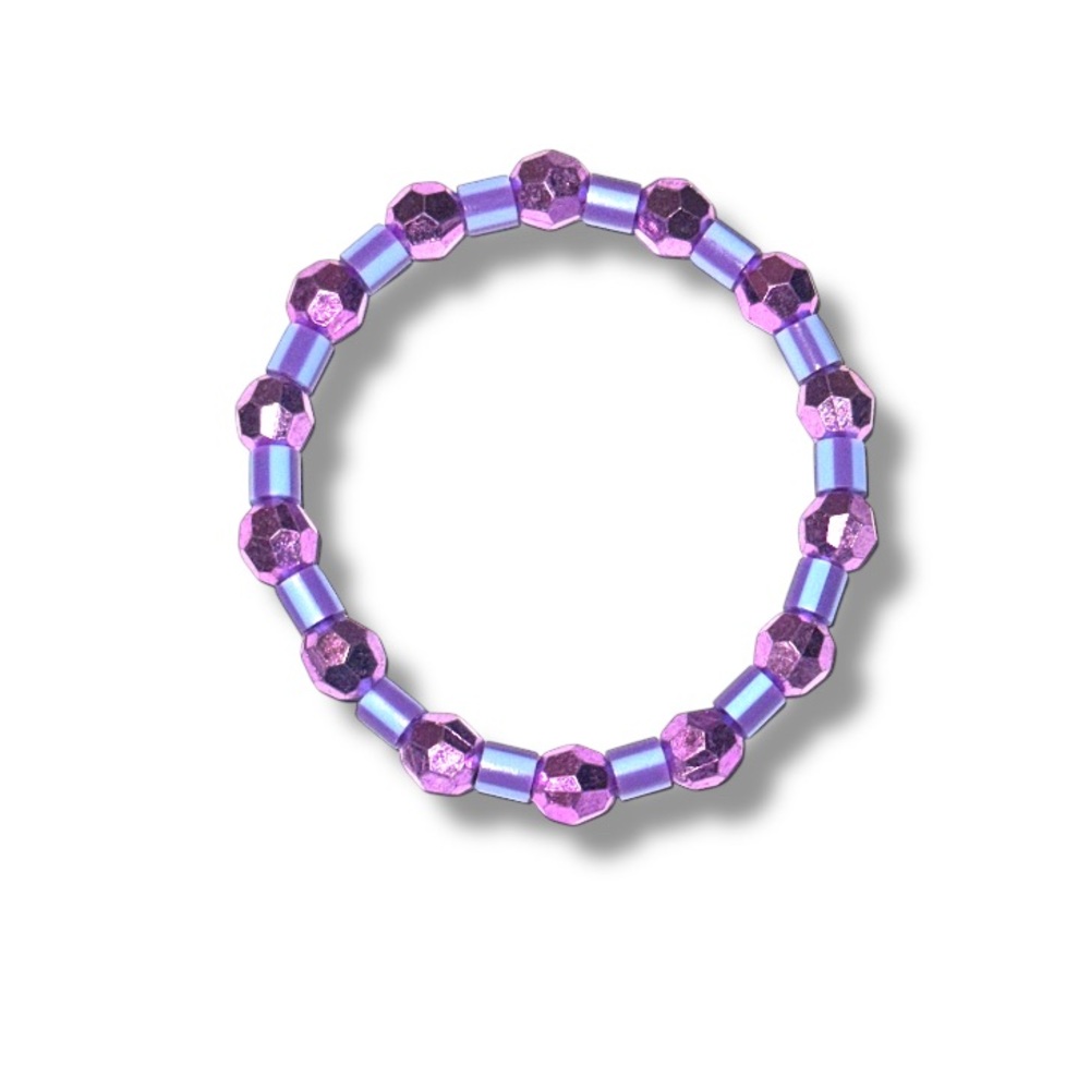 3 FOR $10 HANDCRAFTED Purple Striped Fuse & Metallic Fuschia Glass Bracelet